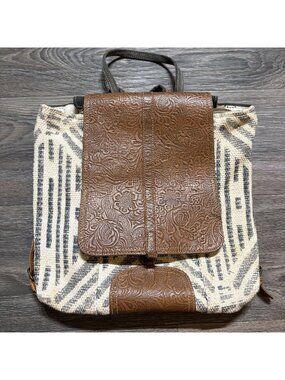 Myra Bag Large Old Howard Burlesque Upcycled Canvas Backpack S-0829 Myra Bag Burnt Umber Backpack - Our Stuff main image 4